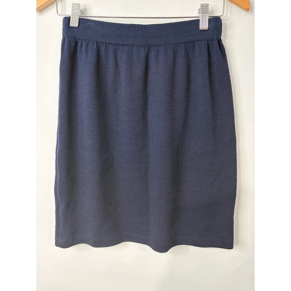 Vintage St John Navy Blue Santana Knit Pencil Skirt Size 6 Elastic Waist Luxury